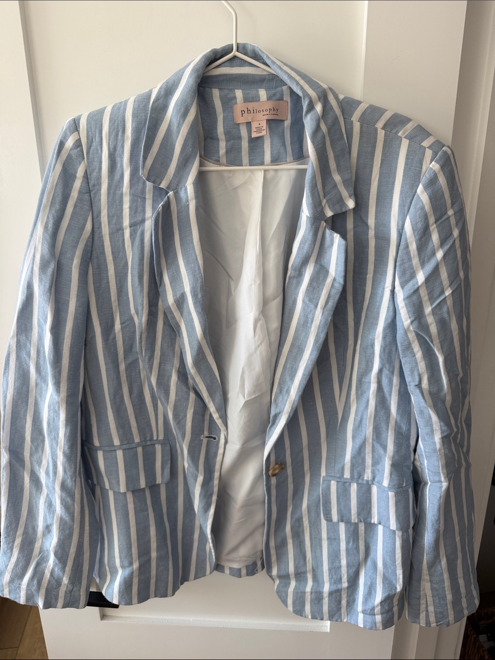Philosophy Light Blue and White Striped Blazer